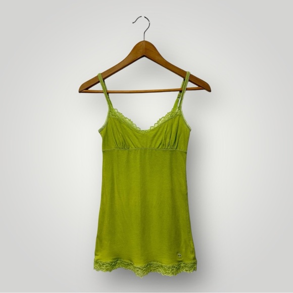 VTG Y2k Coquette Fairy Bella Swan Neon Green Lace Embroidered Abercrombie Tank - Picture 1 of 6
